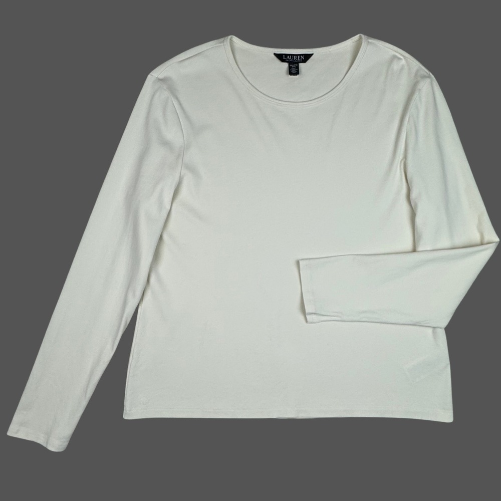 Lauren Ralph Lauren Stretch Cotton Long Sleeve Tee LRL Classic XXL Off White